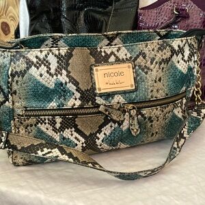 Nicole by Nicole Miller Faux Snakeskin Print Crossbody Shoulder Bag Purse
